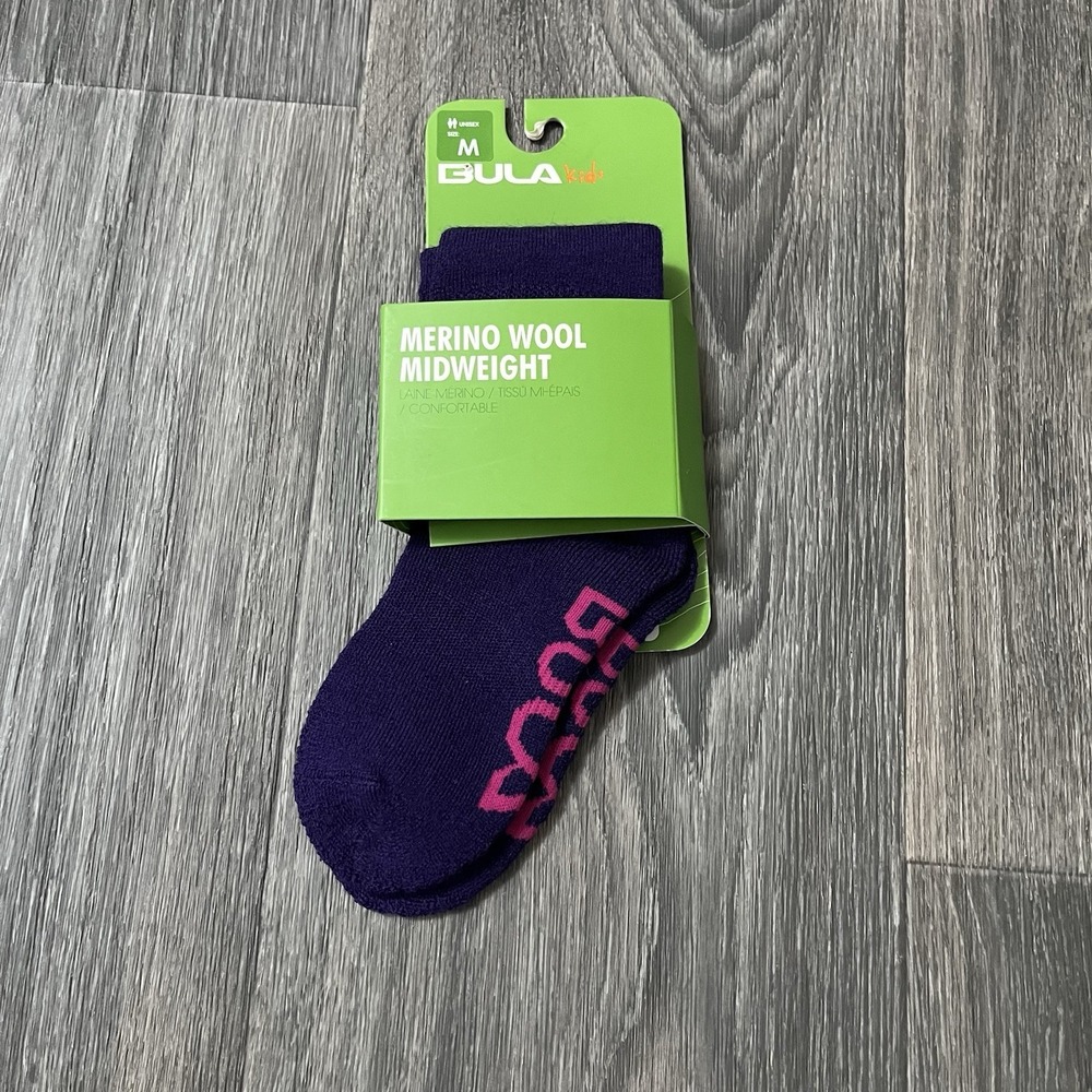 Bula Outdoor Kids Midweight Boot Socks Wool Blend Sz M Youth 9-11.5 Purple Hike